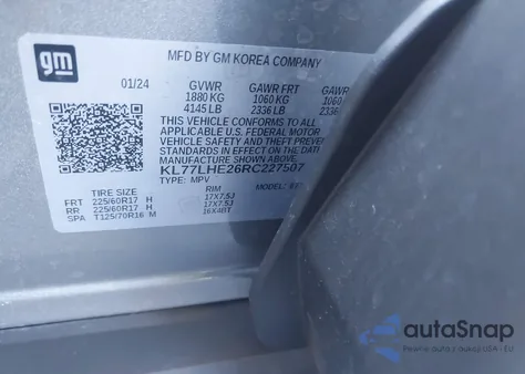 2024 Chevrolet Trax Fwd Lt from USA, damaged, VIN KL77LHE26RC227507